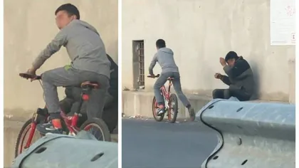 Scene revoltătoare surprinse pe o stradă din Tulcea. Un minor a lovit cu pumnul un bătrân şi apoi a fugit cu bicicleta