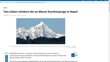 Doi alpinişti au murit în Nepal, în timpul unei expediţii pe cel de-al treilea cel mai înalt munte din lume