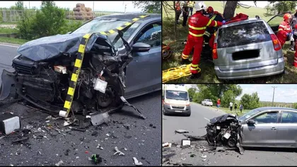 Accident cumplit în Arad: sunt 4 victime, după ce două maşini s-au făcut praf