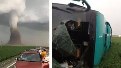 Imagini şocante din interiorul autocarului lovit de tornadă. Pasagerii au spart geamurile ca să poată ieşi VIDEO