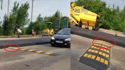 Drumarii din Suceava au reuşit să toarne asfalt peste un limitator de viteză. Lucrarea, finanţată prin PNDL