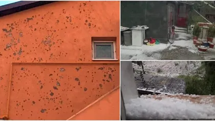 Case distruse de grindină, oamenii s-au ascuns pe unde au apucat. Bucăţile de gheaţă au făcut prăpăd VIDEO