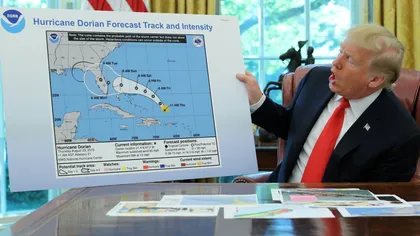 Uraganul Dorian: Preşedintele Donald Trump a prezentat o hartă modificată, veche de o săptămână în care a inclus şi Alabama