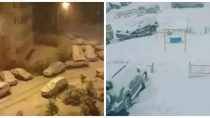 Oraşul în care a nins, încă din septembrie. Localnicii s-au trezit cu maşinile pline de zăpadă.  