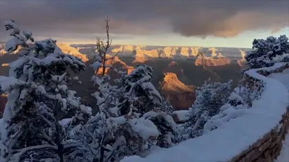 Marele Canion a fost acoperit de un strat de zăpadă şi arată magic. Imagini excepţionale VIDEO