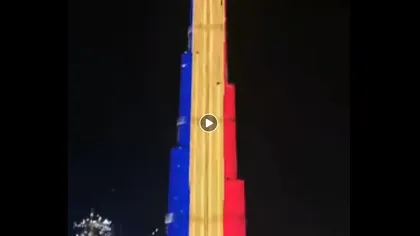 Imagini spectaculoase! Cea mai înaltă clădire din lume, luminată în tricolorul României de 1 Decembrie VIDEO