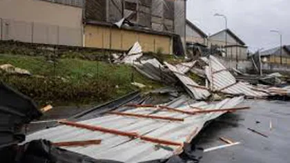 Furtuna a făcut ravagii în Cluj. Un panou publicitar a fost smuls de vânt şi a avariat mai multe maşini VIDEO