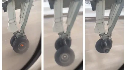 IMAGINI ŞOCANTE. Un pasager a filmat momentul în care o roată care se desprinde la decolarea unui avion VIDEO