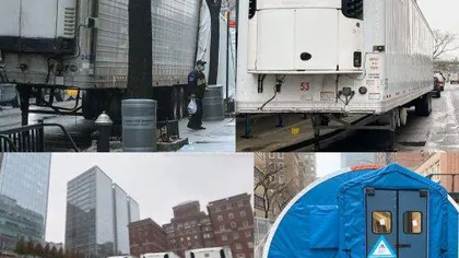 Momente terifiante surprinse de un cetăţean! Mai multe cadavre au fost încărcate într-un camion frigorific cu un stivuitor VIDEO