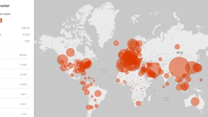 Microsoft a lansat harta de urmărire LIVE a cazurilor de COVID 19 la nivel mondial