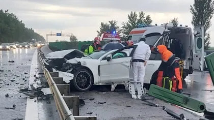 Maşină de fiţe făcută praf pe autostrada A2. Şoferul a murit