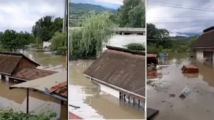 COD PORTOCALIU de inundaţii. Case înghiţite de ape în Valea Jiului, doar acoperişul se mai vede. Galeriile minei Lupeni, inundate