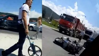 O şoferiţă de 18 ani a accidentat grav un motociclist, la ieşire din Haţeg. Tânăra nu a respectat indicatorul 