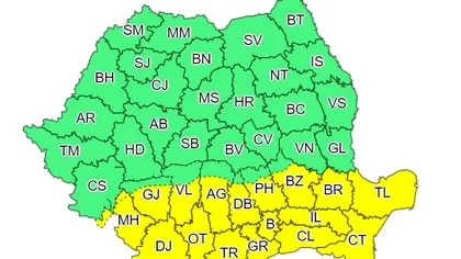 Avertizare meteo. COD GALBEN de caniculă în jumătatea sudică a României