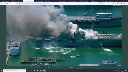 Explozie la bordul unei nave de asalt a marinei americane. Imagini spectaculoase cu uriaşul incendiu VIDEO