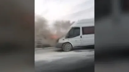 Accident pe A1 Sibiu - Deva! O autoutilitară a luat foc VIDEO