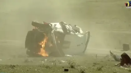 Accident grav la raliul Iaşiului. Maşina lui Simone Tempestini s-a răsturnat şi a luat foc VIDEO