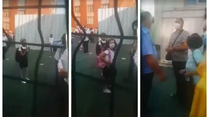 Scandal-monstru în curtea unei şcoli! Un tată a refuzat să-i pună mască fetiţei lui şi s-a certat cu poliţistul local VIDEO