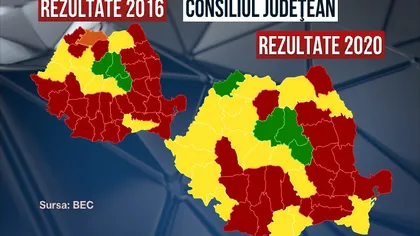 REZULTATE ALEGERI 2020. Câte judeţe au câştigat PSD şi PNL. Cum s-a colorat HARTA ROMÂNIEI după votul de duminică
