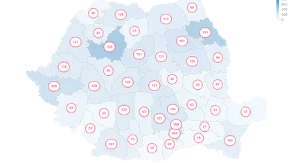 HARTA judeţelor cu cele mai multe cazuri COVID-19 în 24 de ore. Bucureştiul are peste 800 de bolnavi, Cluj şi Iaşi - peste 300