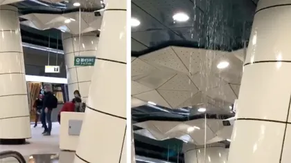 Pe Magistrala 5 de metrou, inaungurată în urmă cu două săptămâni, curge apă din tavan direct pe peron VIDEO
