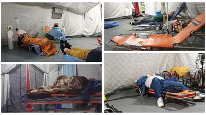 Pacienţi COVID ţinuţi cu zilele pe targă într-un cort în curtea Spitalului Sf. Pantelimon. Rudele i-au adus o saltea