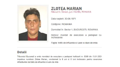 Marian Zlotea a fost dat în urmărire, după ce a fugit înainte de condamnare. Pedeapsa primită de fostul europarlamentar PSD