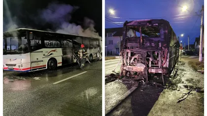 Un autobuz plin cu pasageri a luat foc. Clipe de panică în Sibiu