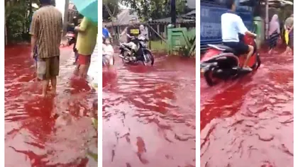 Sat din Indonezia, inundat de un râu roşu ca sângele. Cum explică specialiştii fenomenul straniu