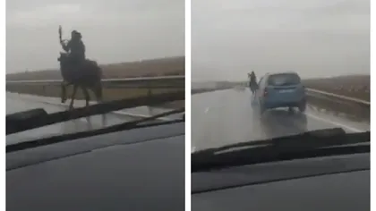 Călăreţ căutat de poliţişti, după ce a fost surprins gonind pe cal pe un drum european. Imagini virale