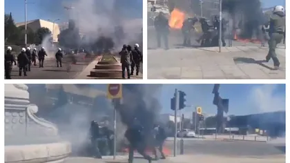Proteste violente în Grecia. Manifestanţii au atacat poliţiştii cu bombe incendiare VIDEO