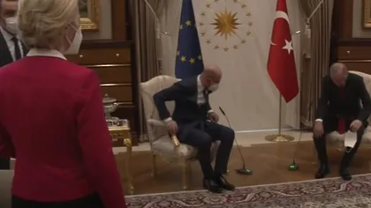 Moment penibil la Ankara. Şefa Comisiei Europene, Ursula Von der Leyen, lăsată fără scaun la întâlnirea cu Erdogan - VIDEO