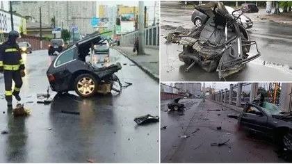 Scena terifiantă în care un BMW se rupe în două după ce a intrat cu viteză într-un stâlp în Odessa VIDEO