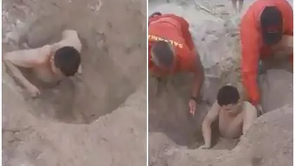 Tânăr îngropat în nisip și abandonat de prieteni, salvat de salvamari, pe plaja din Tuzla. VIDEO