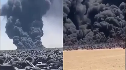 Imagini apocaliptice. A luat foc cel mai mare depozit de anvelope uzate din lume. Incendiul se vede din satelit