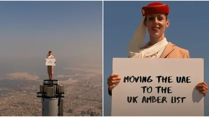 Cum a fost filmată noua reclamă Emirates, în care o femeie stă în vârful celei mai înalte clădiri din lume. 