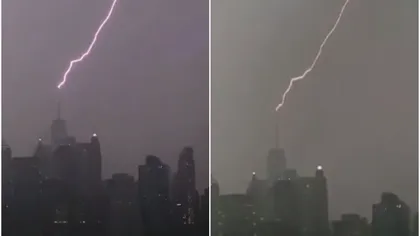 Imagini uimitoare. Camerele au surprins momentul în care un fulger a lovit clădirea One World Trade Center - VIDEO