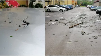 Imagini dezastruoase în Suceava, după ce vijeliile au smuls acoperişuri şi a distrus mai multe maşini
