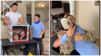 Reacția emoționantă a unui băiețel care își revede mama, soldat în armată, după un an de zile VIDEO