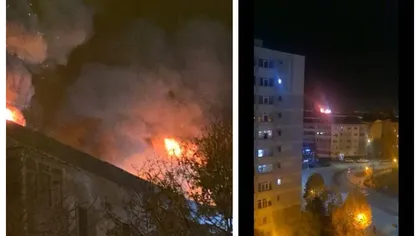 Incendiu puternic într-un bloc din Olt. Zeci de persoane au fost evacuate VIDEO