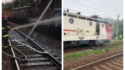 Locomotiva unui tren a luat foc la Predeal. Cele 27 de vagoane erau pline cu motorină