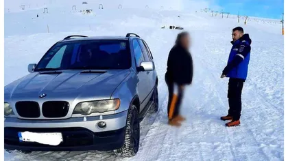 Români prinşi cu BMW-ul pe pârtia de schi. Ce amendă au primit