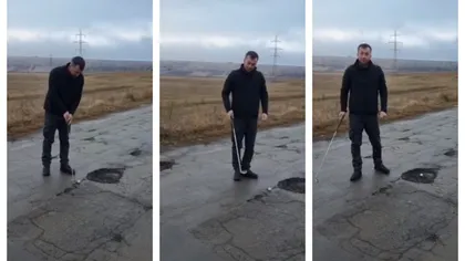 Protest inedit într-o localitate din Vaslui. Sătenii au jucat golf în gropile din asfalt VIDEO
