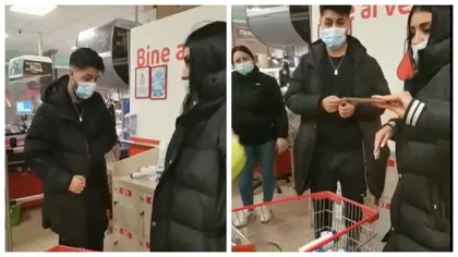 Prinși de polițiști în timp ce furau dintr-un supermarket! Au luat zeci de șampoane pe care și le-au îndesat prin buzunare -VIDEO