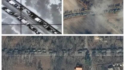 Noi imagini din satelit arată o coloană de trupe ruseşti care se îndreaptă spre Kiev