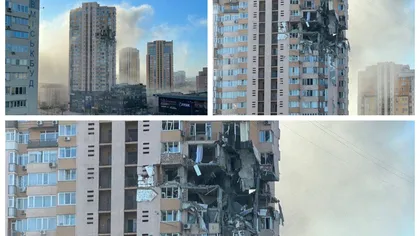 Bloc de locuinţe din Kiev, lovit de bombardamentele ruseşti. Nu sunt raportate victime VIDEO