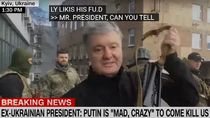 Fostul preşedinte ucrainean Petro Poroşenko, pe stradă în Kiev, cu arma în mâini: 