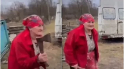 Bunicuţa din Ucraina cu toporul în mână face furori pe internet. Bătrânica temerară este indignată de dorinţa ruşilor de a cuceri pământul Ucrainei: 