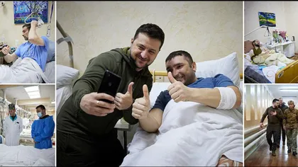 Volodimir Zelenski a vizitat militarii răniţi în spital. I-a decorat pentru a le creşte moralul