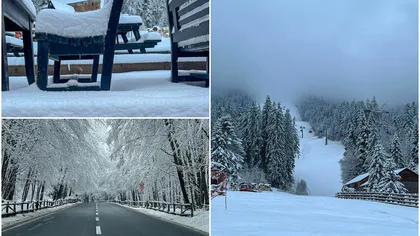 Ninge abundent în Poiana Braşov! Strat de 20 de centimetri depus într-o singură noapte, cu o săptămână înainte de Paşte. Ninsori viscolite şi la Rânca GALERIE FOTO